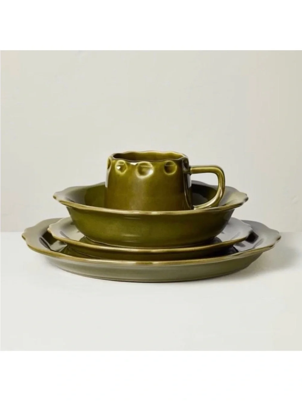 (Set of 2) Carved Edge Salad Plate Green - Hearth & Hand with Magnolia NEW